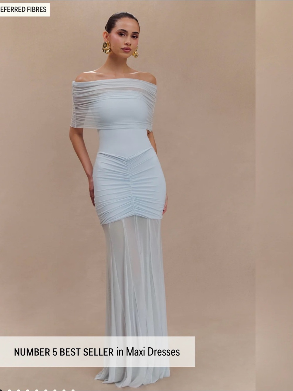 NWT Caspian Slinky And Mesh Off Shoulder Maxi Dress - Pale Blue